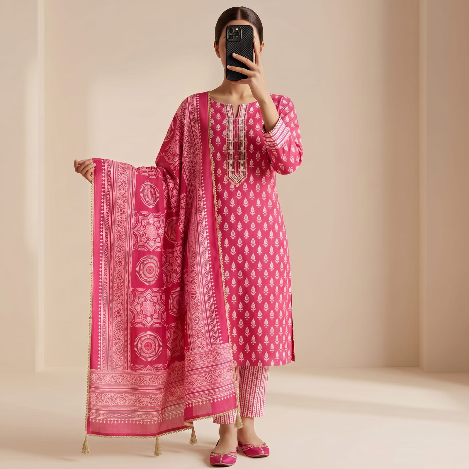 Jeypore Premium Stitched Cotton Neck Embroidery Suit With Dupatta