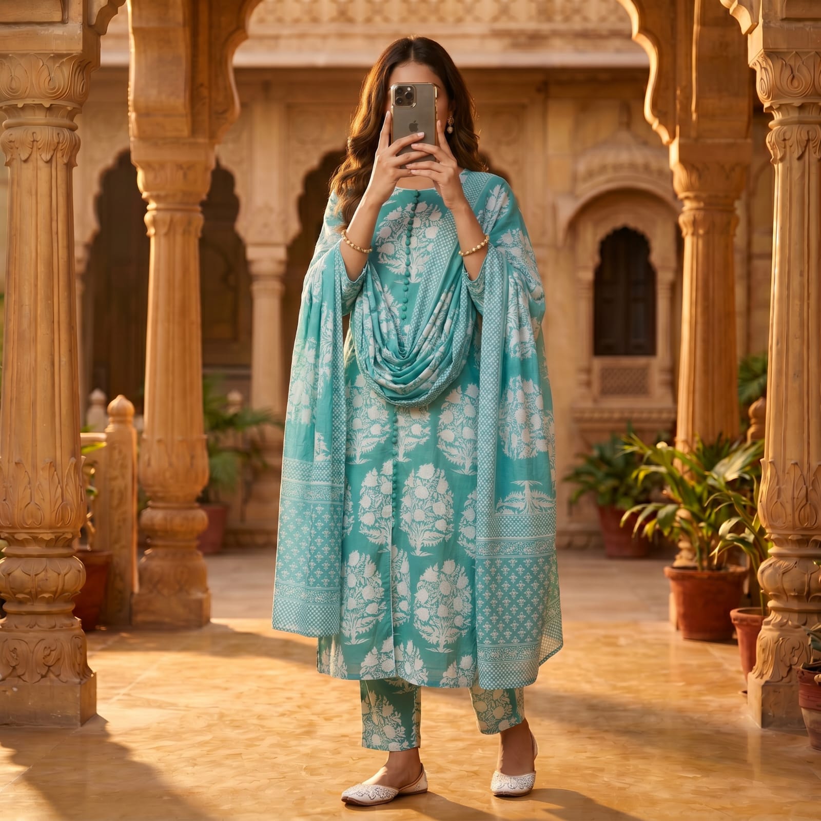 Boho Printed Cotton Dress With Duppata