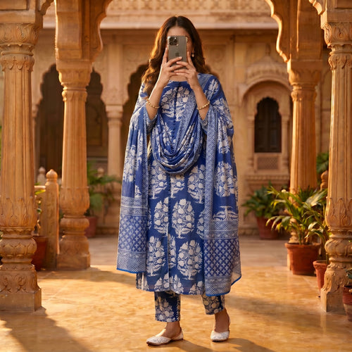 Boho Printed Cotton Dress With Duppata